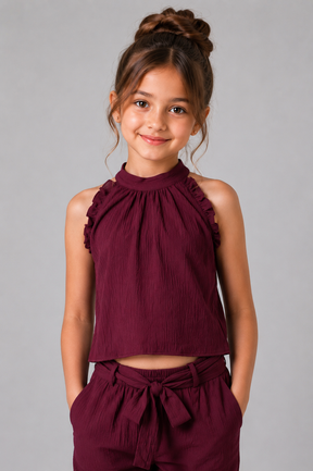 Berry Chic Crepe Co-ord Set – Maroon
