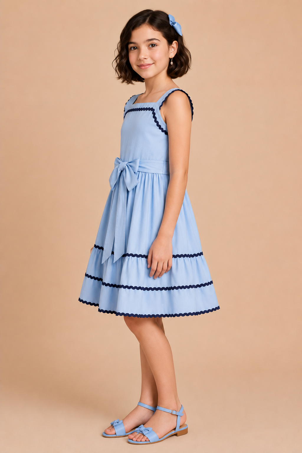 Aqua Blue Sleeveless Cotton Plain Dress for Girls