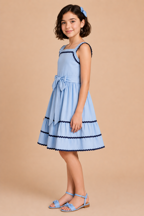 Aqua Blue Sleeveless Cotton Plain Dress for Girls