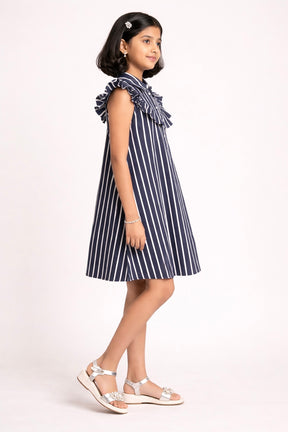 Natural Blend Navy Blue Thin Striped Sleeveless Dress for Girls