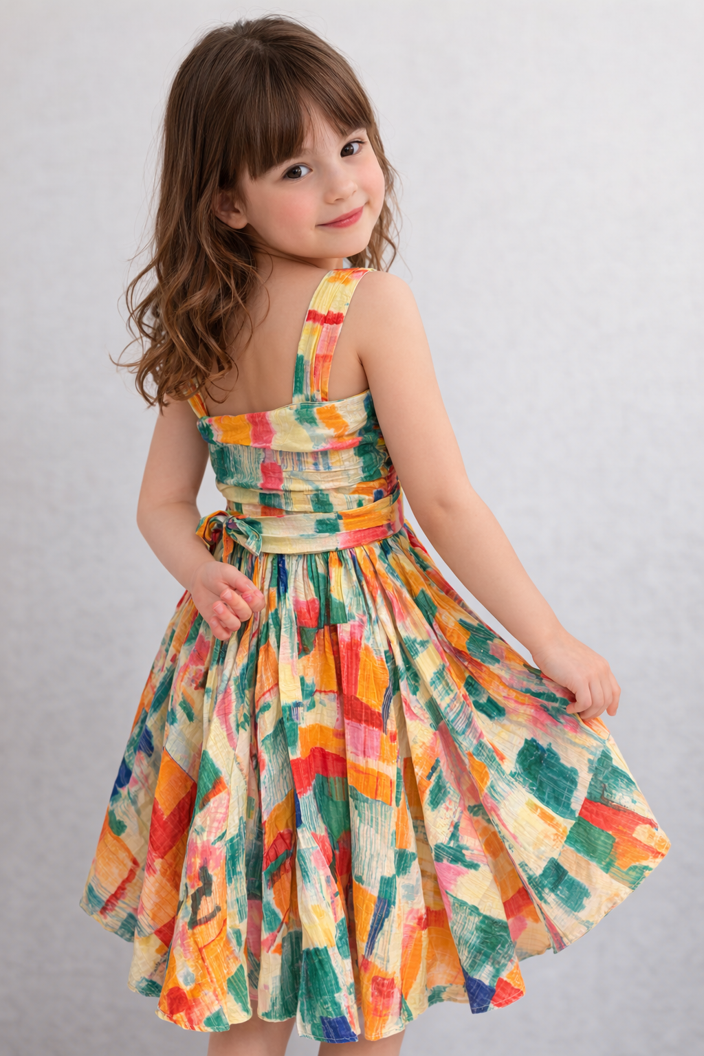 Multicolor Abstract Printed Cotton Blended Fit and Flare dress for Kids Girls