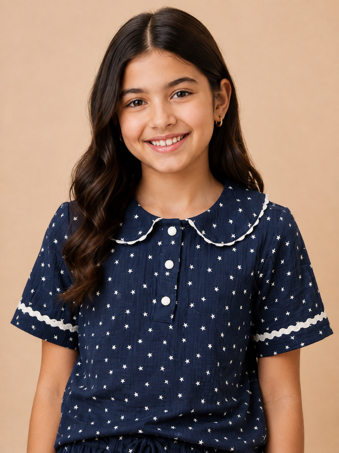 Girls Navy Blue Star Print Co-Ord Set