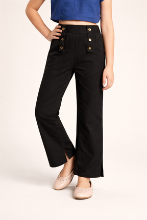 Stylish Black Trousers with Gold Button Details for Girls