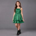 Emerald Twirl Satin Dress