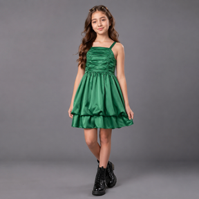 Emerald Twirl Satin Dress
