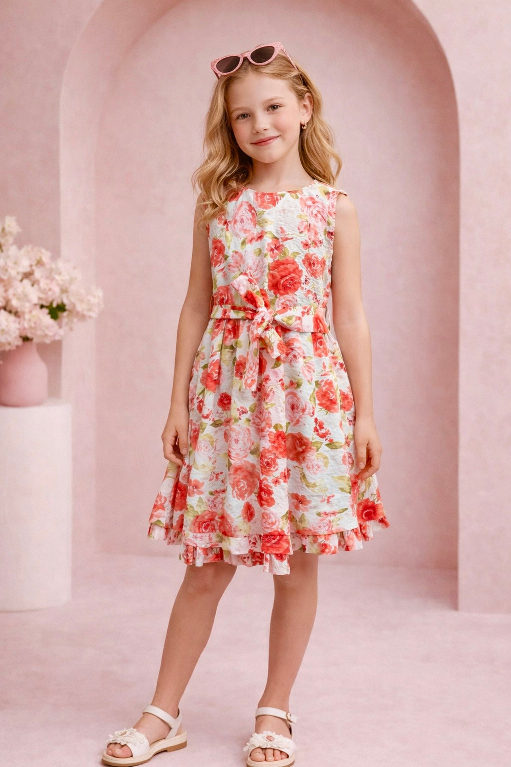 Fit & Flare A-line Pure Cotton Floral Sleeveless Dress for Girls