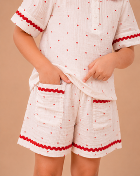 Girls White Heart Print Co-Ord Set