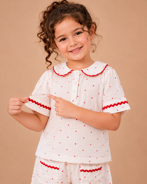 Girls White Heart Print Co-Ord Set