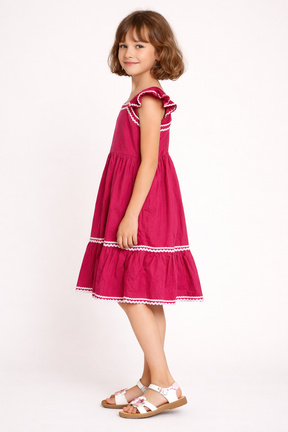 Raspberry Pink Pure Cotton Sleeveless Dress for Girls