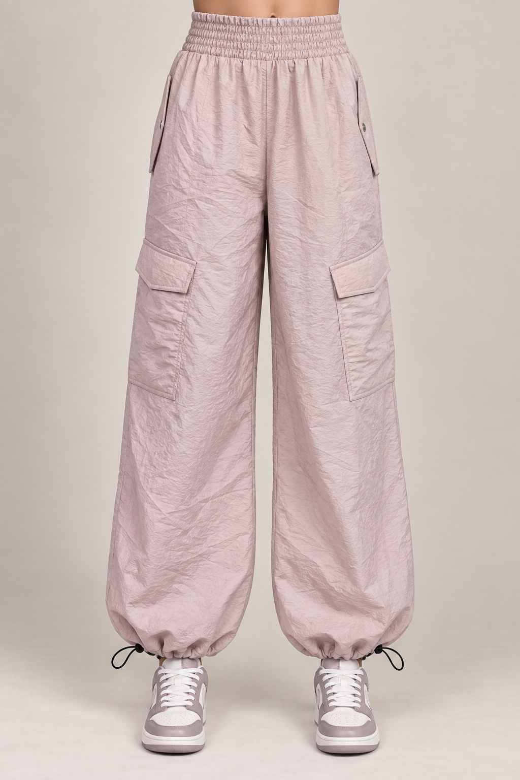 Stylish Light Pink Utility Cargo Jogger Pants for Girls