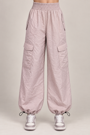 Stylish Light Pink Utility Cargo Jogger Pants for Girls