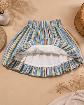 Pure Cotton Multicolor Striped Balloon Skirt for Girls