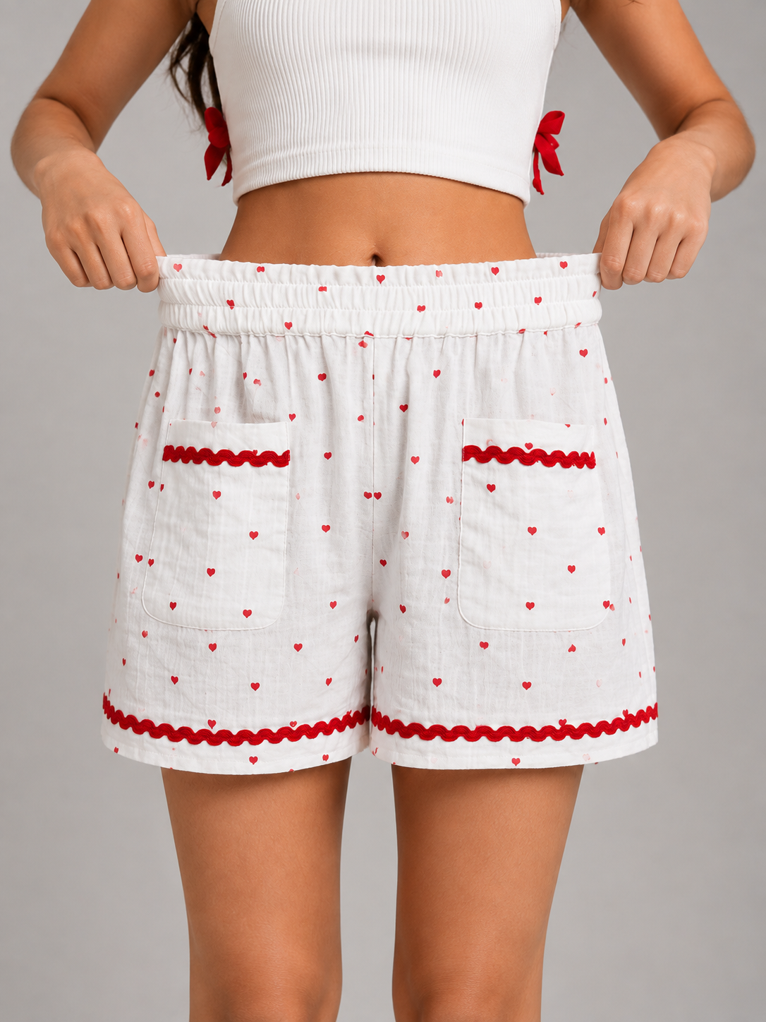 Pure Cotton Heart Printed White Shorts for Girls