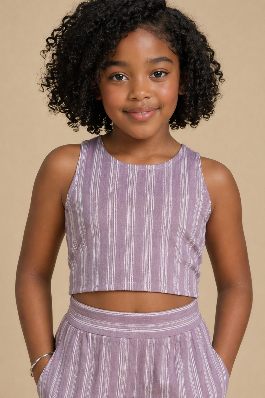 Freesia Striped Lilac Co-ord Set for Girls