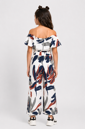 Zahara Floral Printed Off Shoulder Multicolor Jumpsuit for Girls