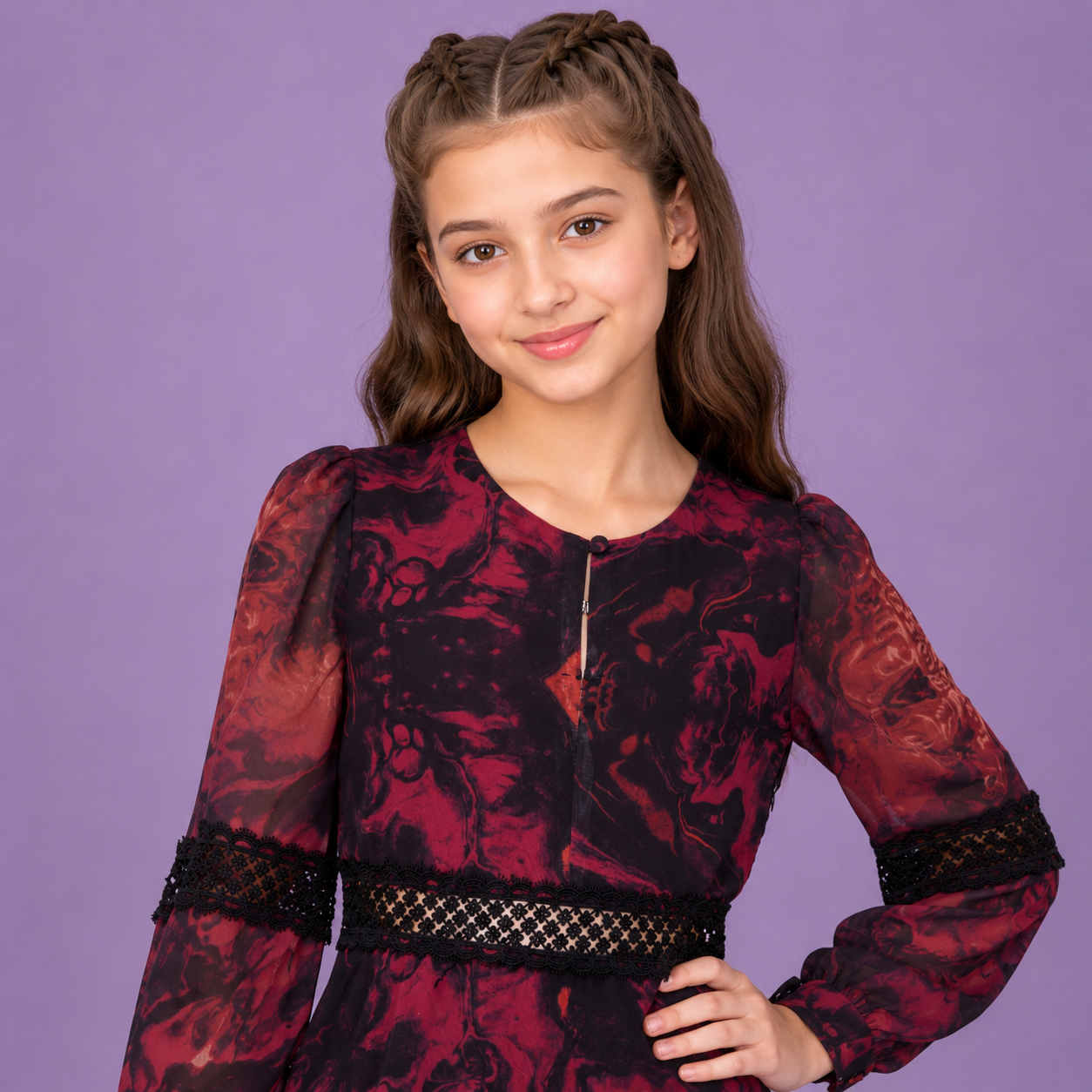 Digitally Printed A-Line Dress with Front Key Hole for Girls