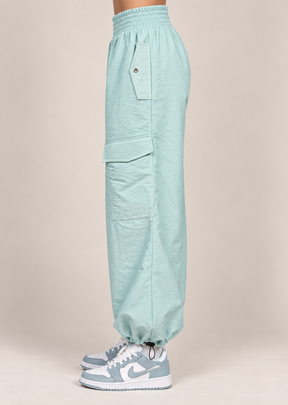 Stylish Mint Blue Utility Cargo Jogger Pants for Girls