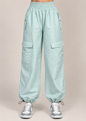 Stylish Mint Blue Utility Cargo Jogger Pants for Girls