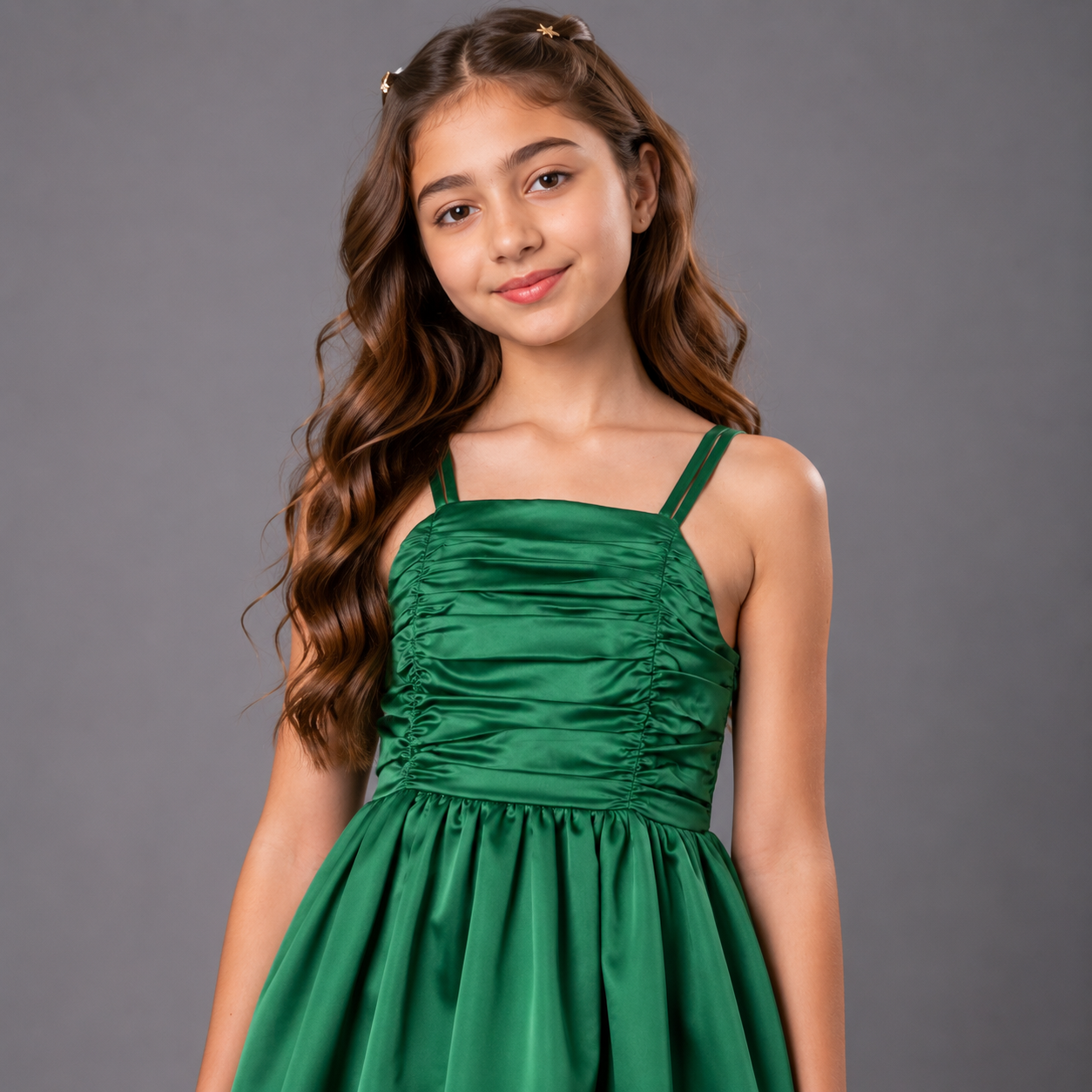 Emerald Twirl Satin Dress
