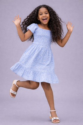 Blue Boat Neck Blossom Chic A-line Dress for girls in Cotton Schiffli