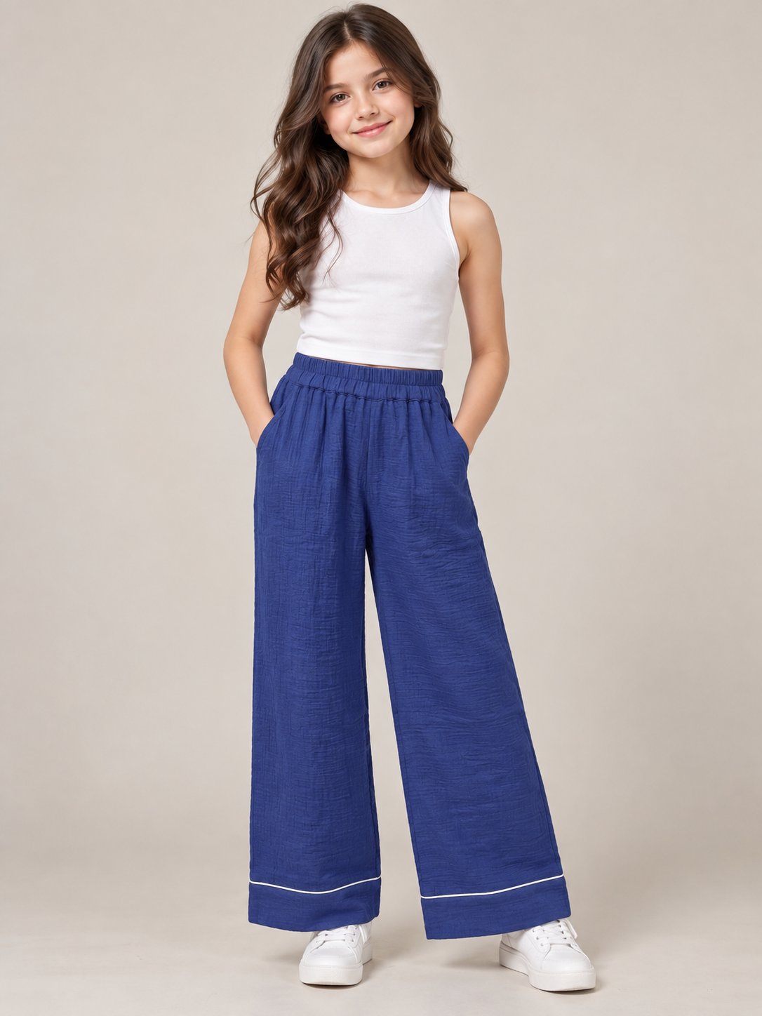 Pure Cotton Royal Blue Flared Pants for Girls