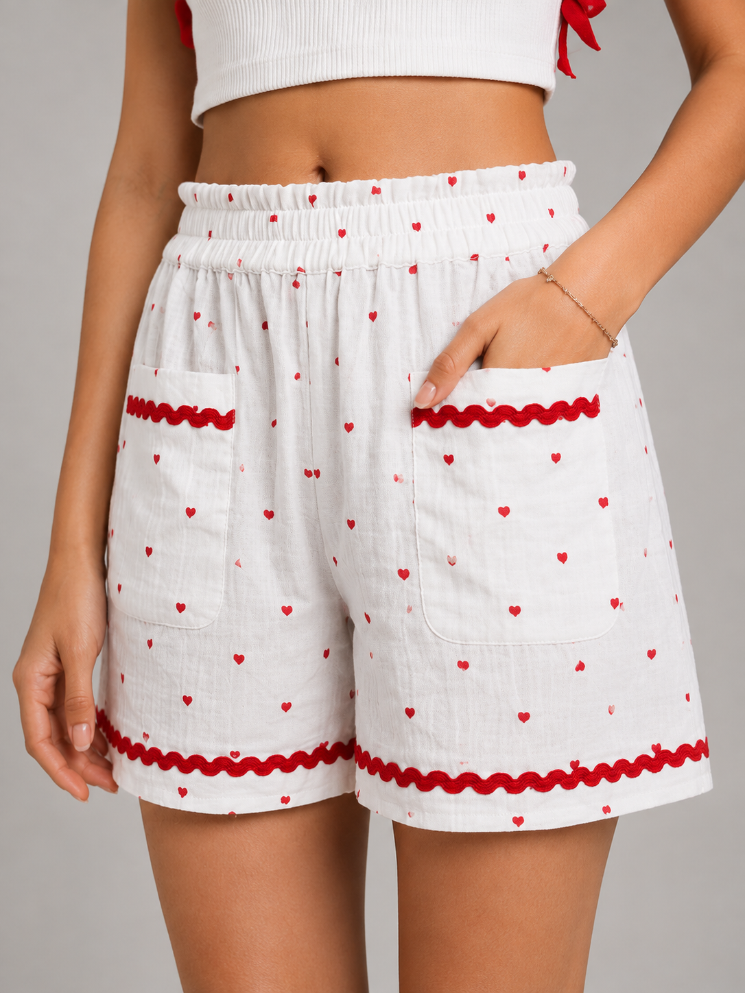 Pure Cotton Heart Printed White Shorts for Girls