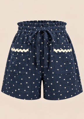 Pure Cotton Star Printed Navy Blue Shorts for Girls