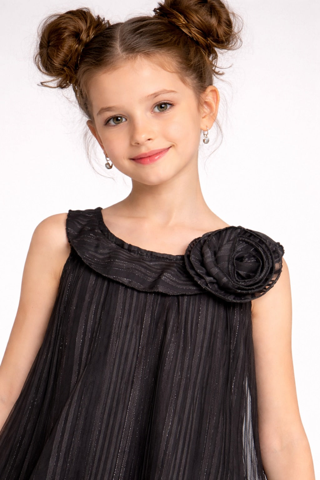 Black Sleeveless Lurex Polyester Partywear Dress for Girls