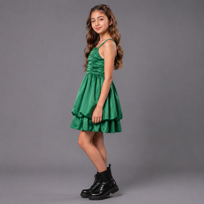 Emerald Twirl Satin Dress