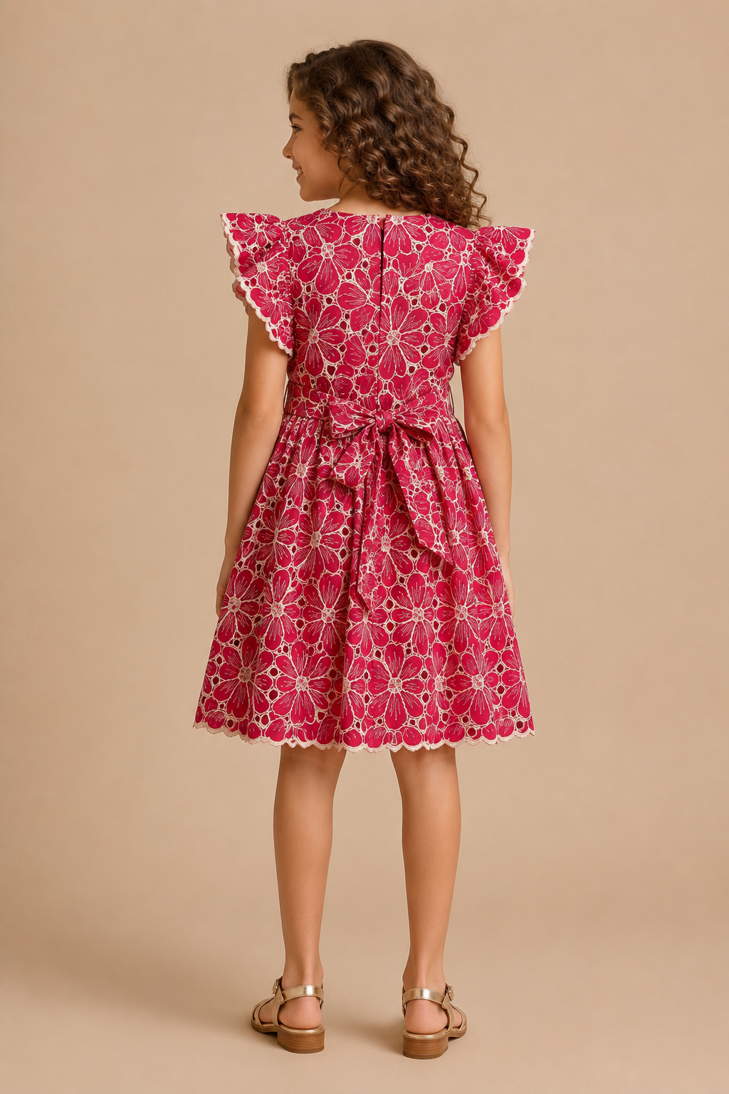 Floral Embroidery Pure Cotton Raspberry Pink For Kids Girl