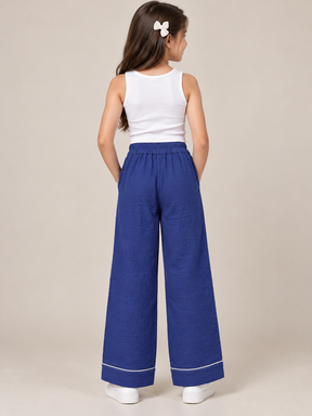 Pure Cotton Royal Blue Flared Pants for Girls