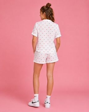 White Textured Cotton Top & Short Co-ord Set girls