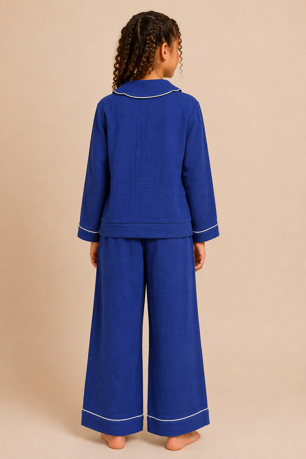 Girls Royal Blue Solid Pyjama Set
