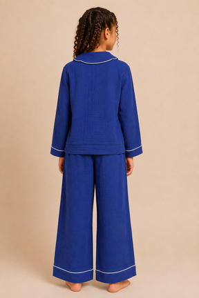 Girls Royal Blue Solid Pyjama Set