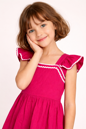 Raspberry Pink Pure Cotton Sleeveless Dress for Girls