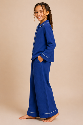 Girls Royal Blue Solid Pyjama Set