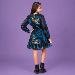 Digitally Printed A-Line Dress with Front Key Hole for Girls