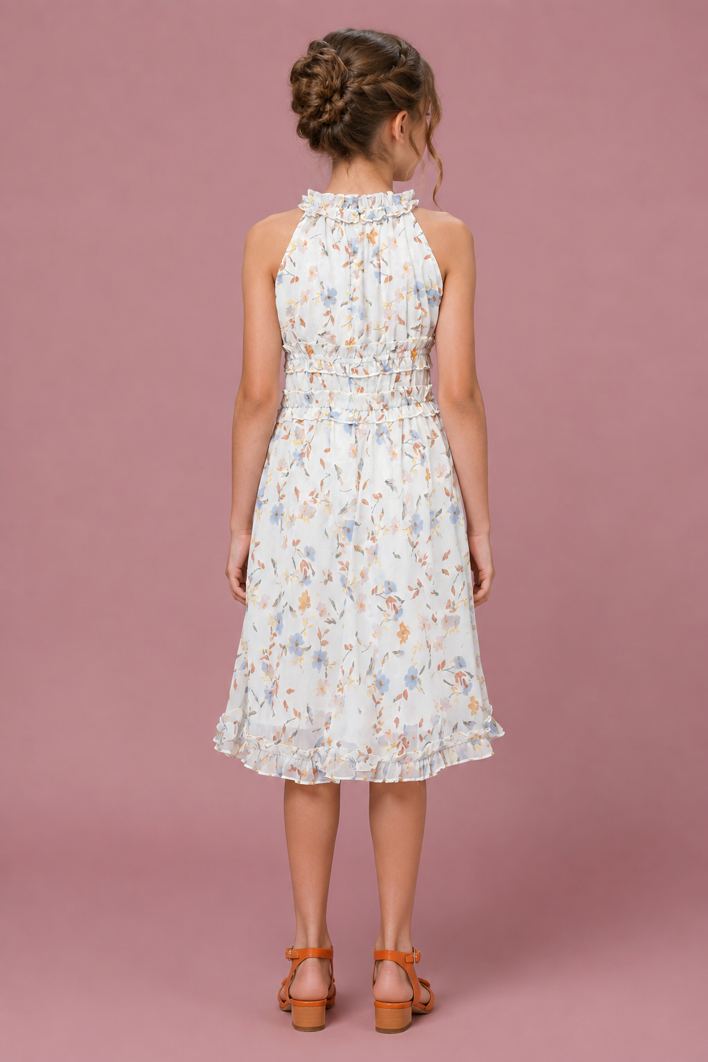 Daisy Dream Light Blue Floral Printed A-Line Dress in Georgette with Cotton Lining  for Girl