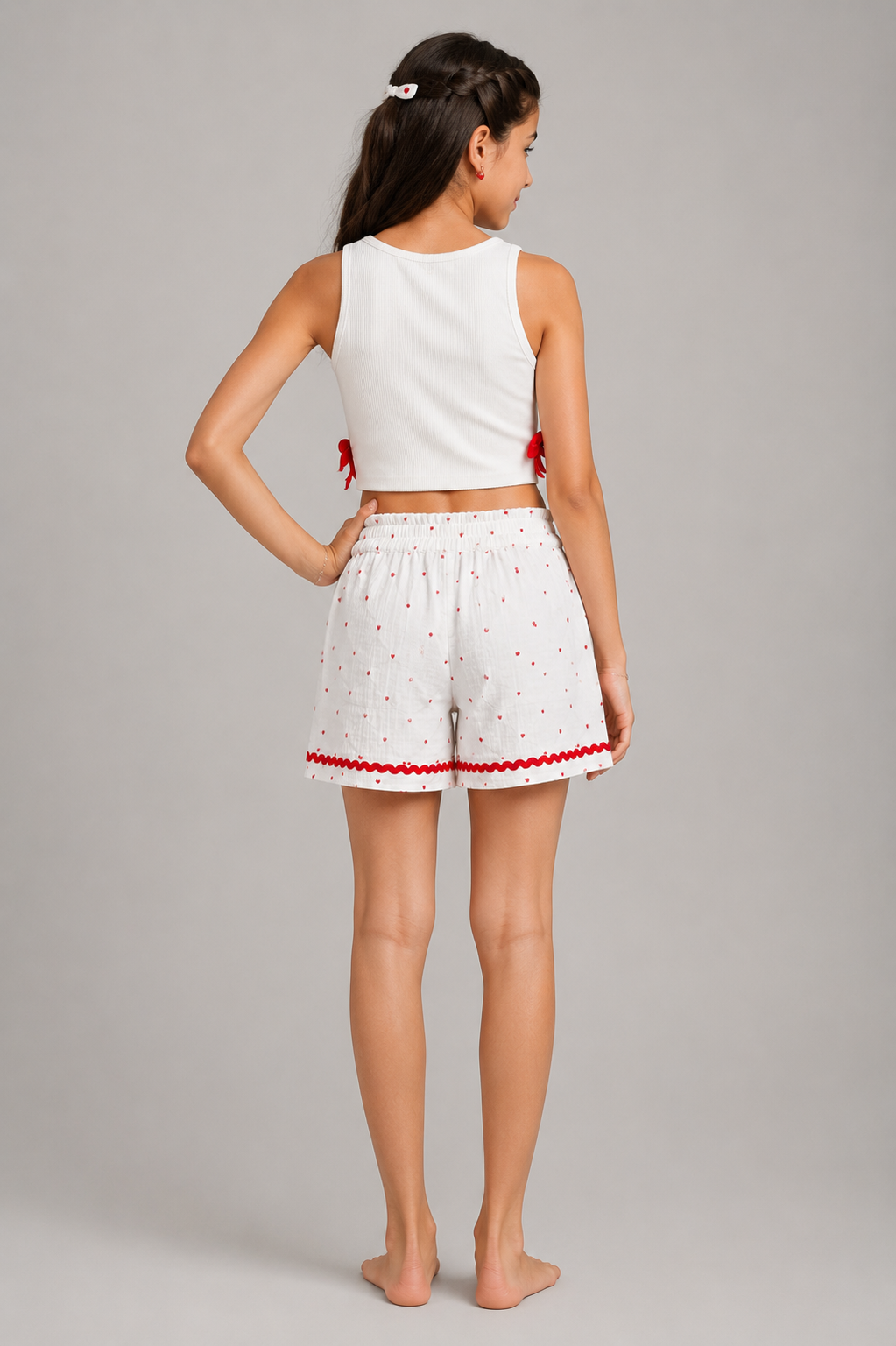 Pure Cotton Heart Printed White Shorts for Girls