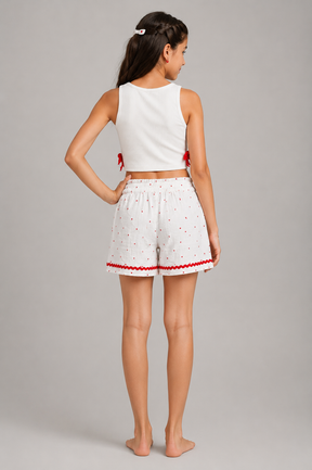 Pure Cotton Heart Printed White Shorts for Girls
