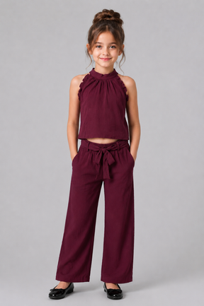 Berry Chic Crepe Co-ord Set – Maroon