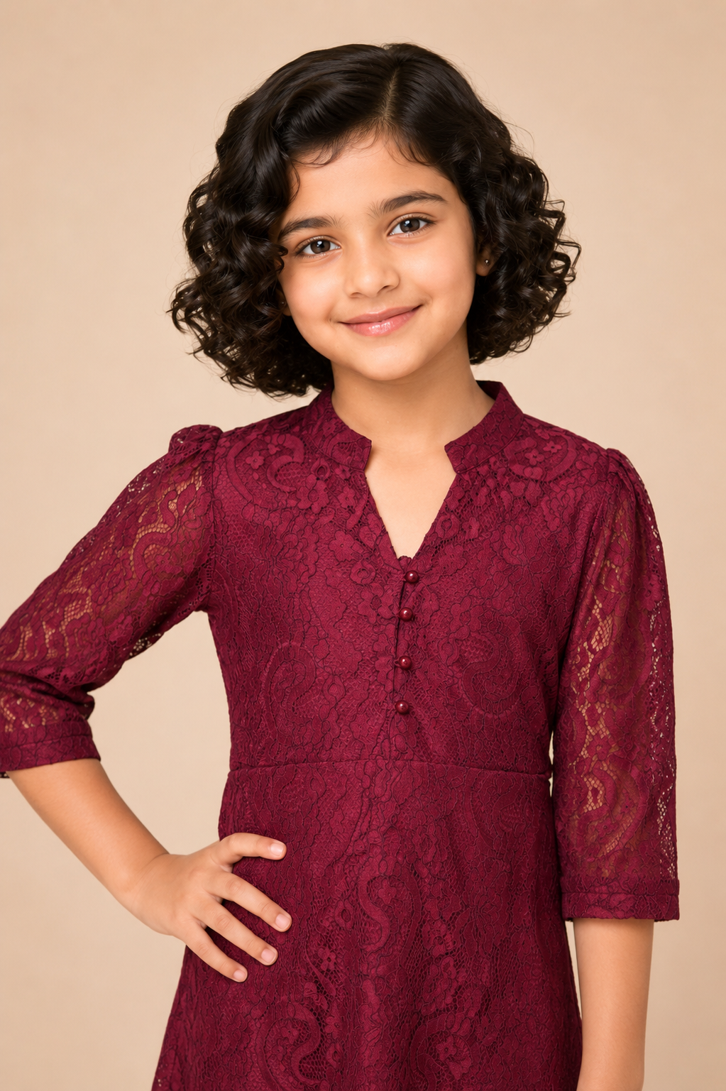 Erica Wine Lace Partwear Dress for Girls