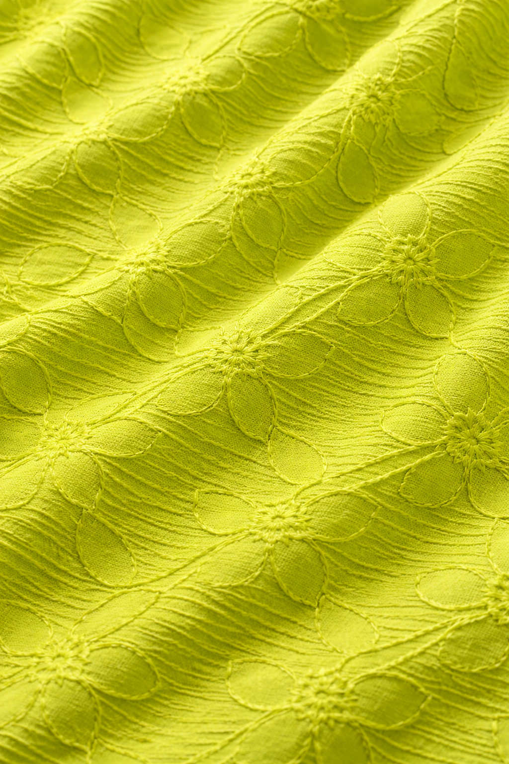 Pure Cotton Lime Green Shirt Collared Floral Embroidery Dress for Girls