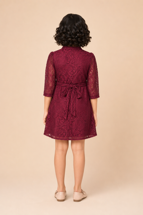 Erica Wine Lace Partwear Dress for Girls