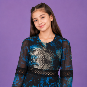 Digitally Printed A-Line Dress with Front Key Hole for Girls