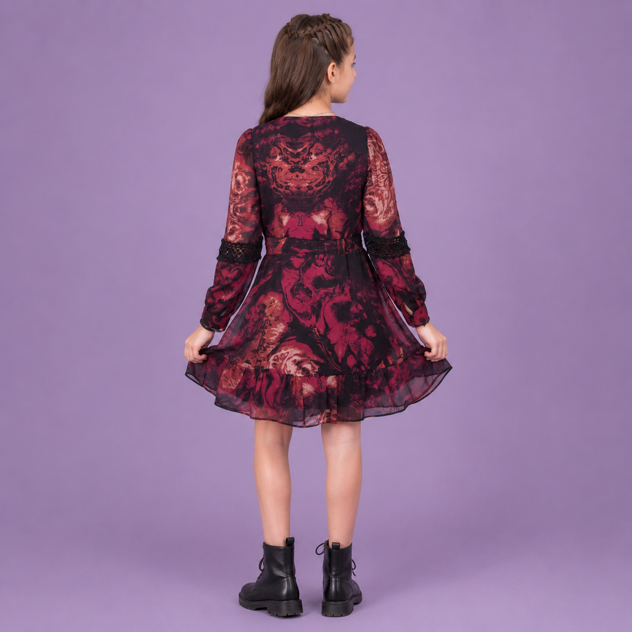 Digitally Printed A-Line Dress with Front Key Hole for Girls