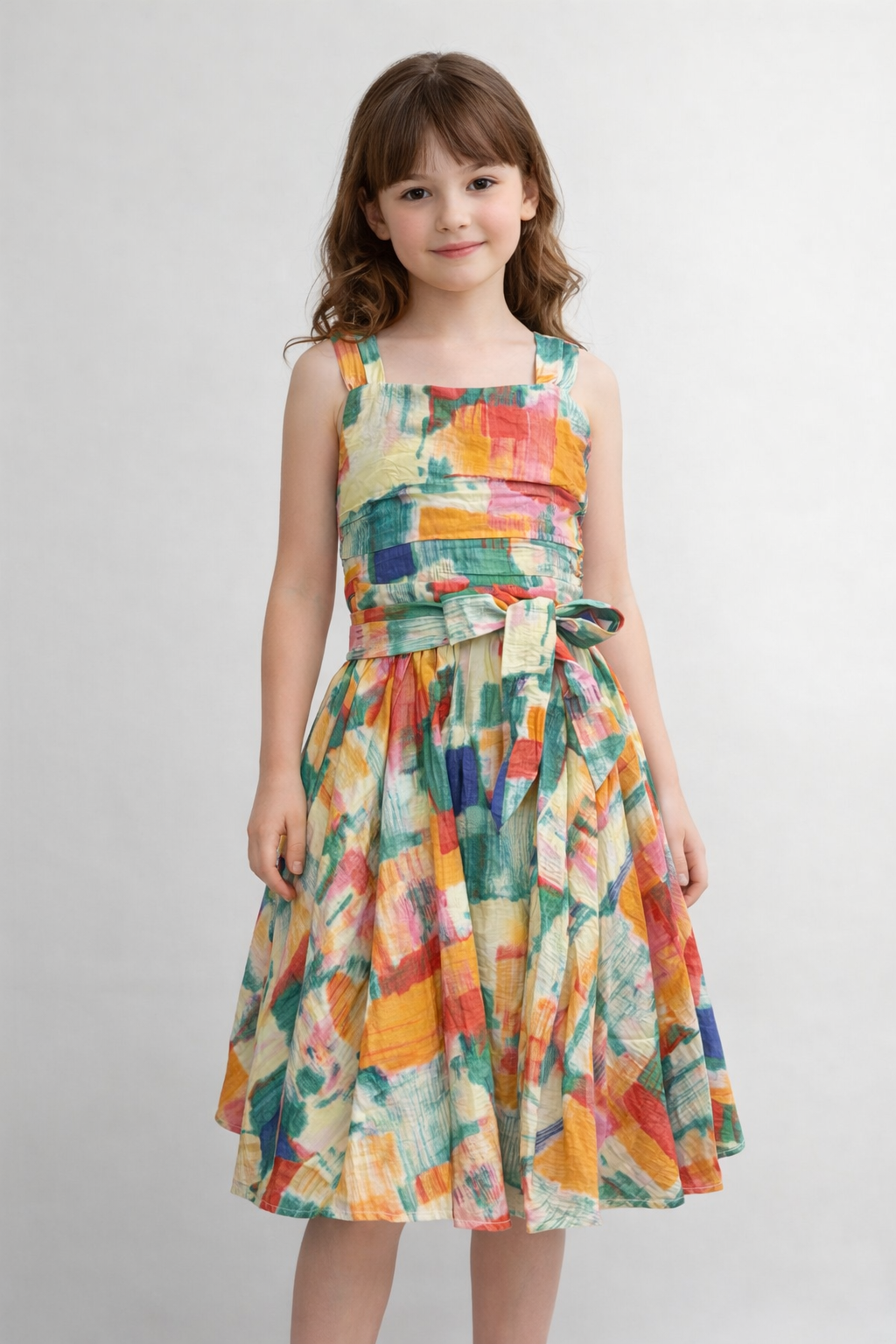 Multicolor Abstract Printed Cotton Blended Fit and Flare dress for Kids Girls