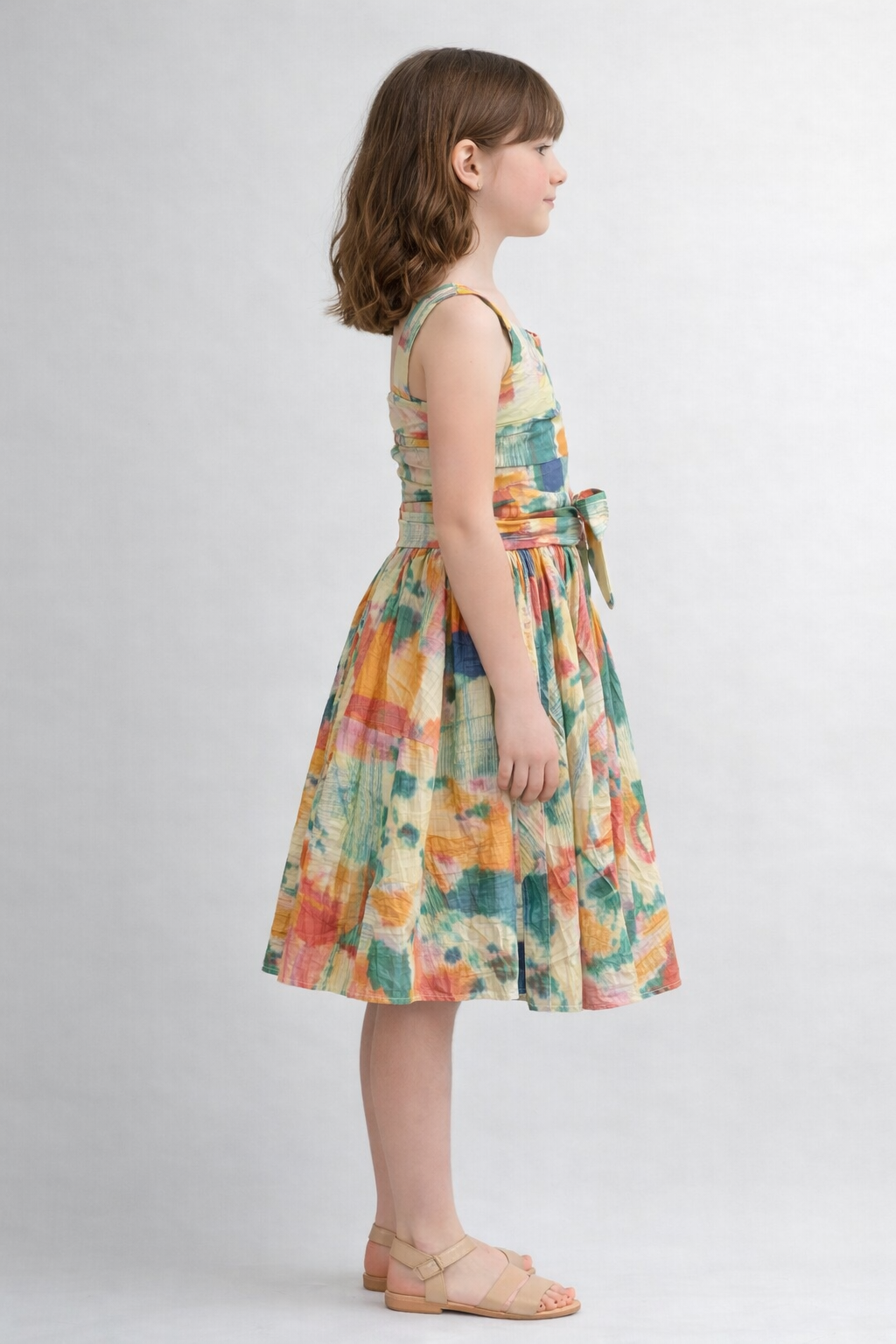 Multicolor Abstract Printed Cotton Blended Fit and Flare dress for Kids Girls