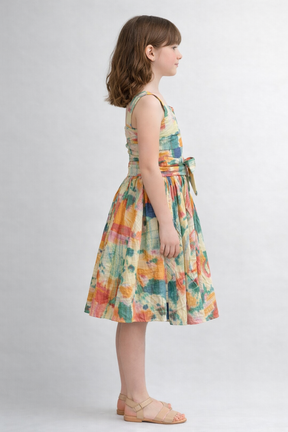 Multicolor Abstract Printed Cotton Blended Fit and Flare dress for Kids Girls