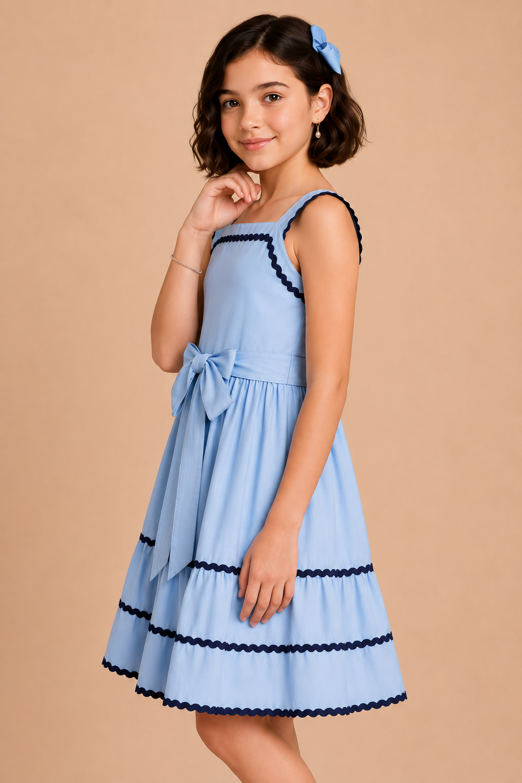 Aqua Blue Sleeveless Cotton Plain Dress for Girls